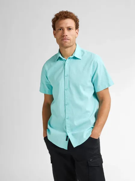 Petrol Plain Linen Shirt Oceanbreeze - Turquoise