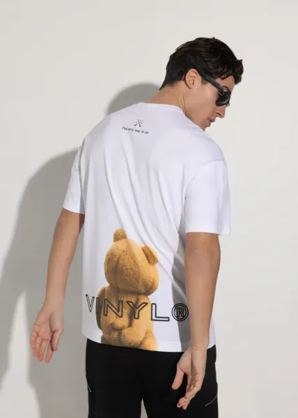 Vinyl Teddy Bear Back Tee - White