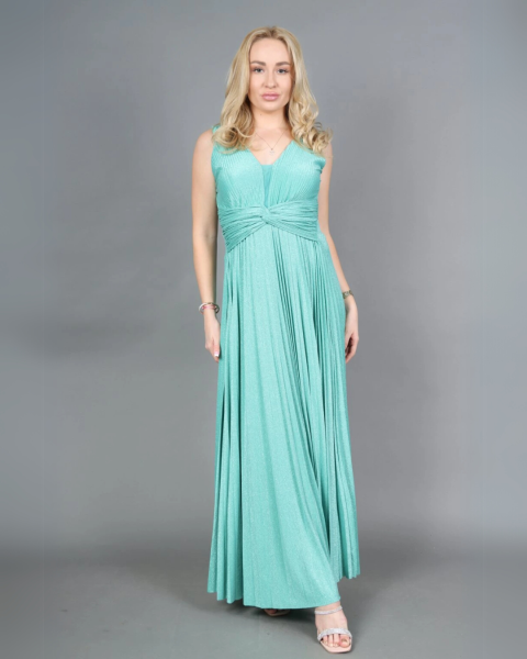 Shiny Pleated Maxi Dress - Mint