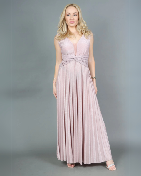Shiny Pleated Maxi Dress - Pink
