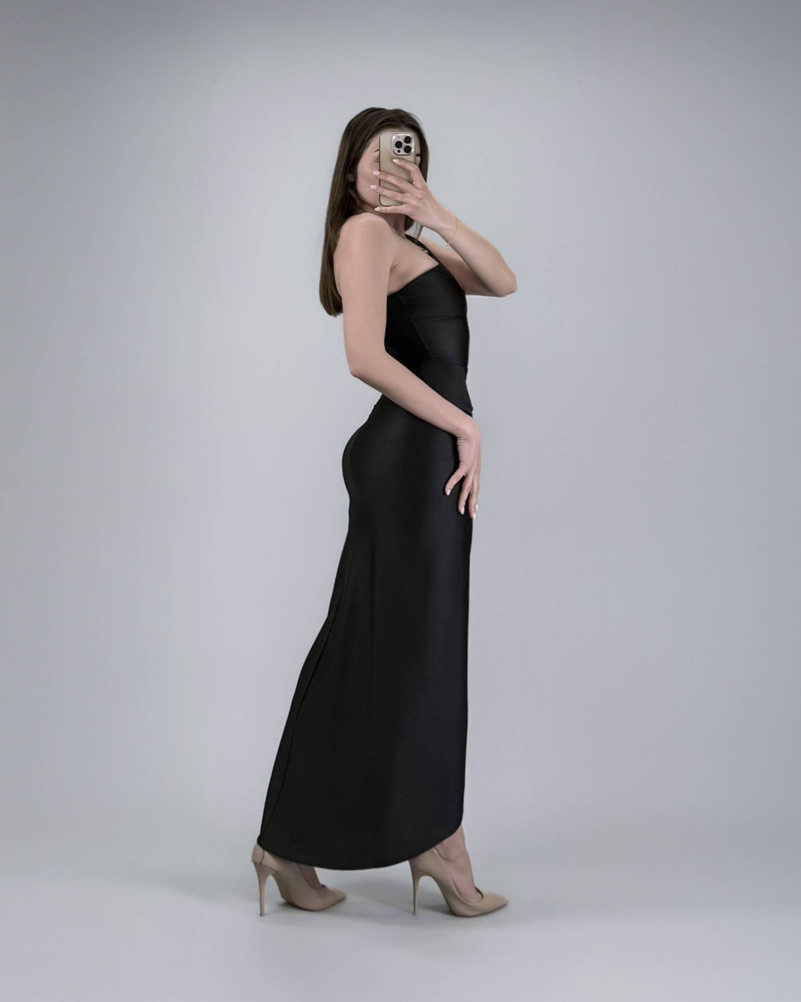 Asymmetrical Cutout Ruched Midi Dress - Black