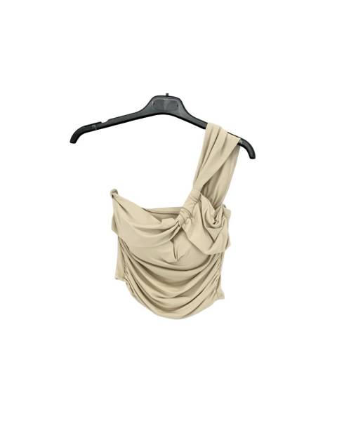 One Shoulder Twist Crop Top - Beige