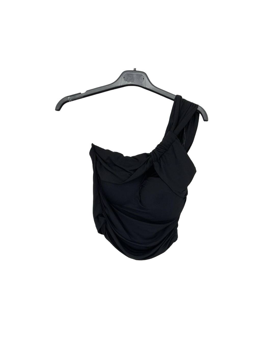 One Shoulder Twist Crop Top - Black