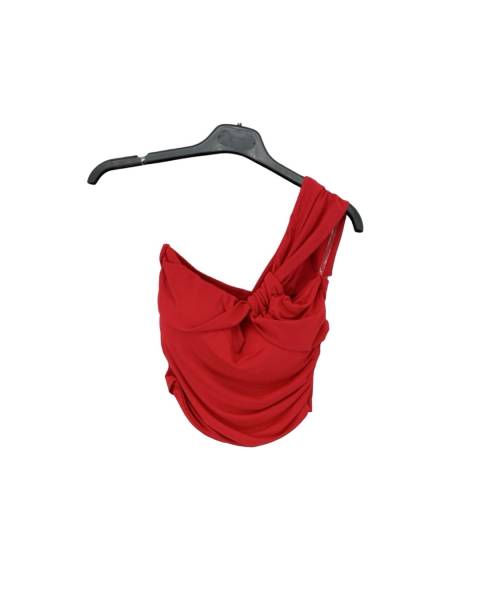 One Shoulder Twist Crop Top - Red