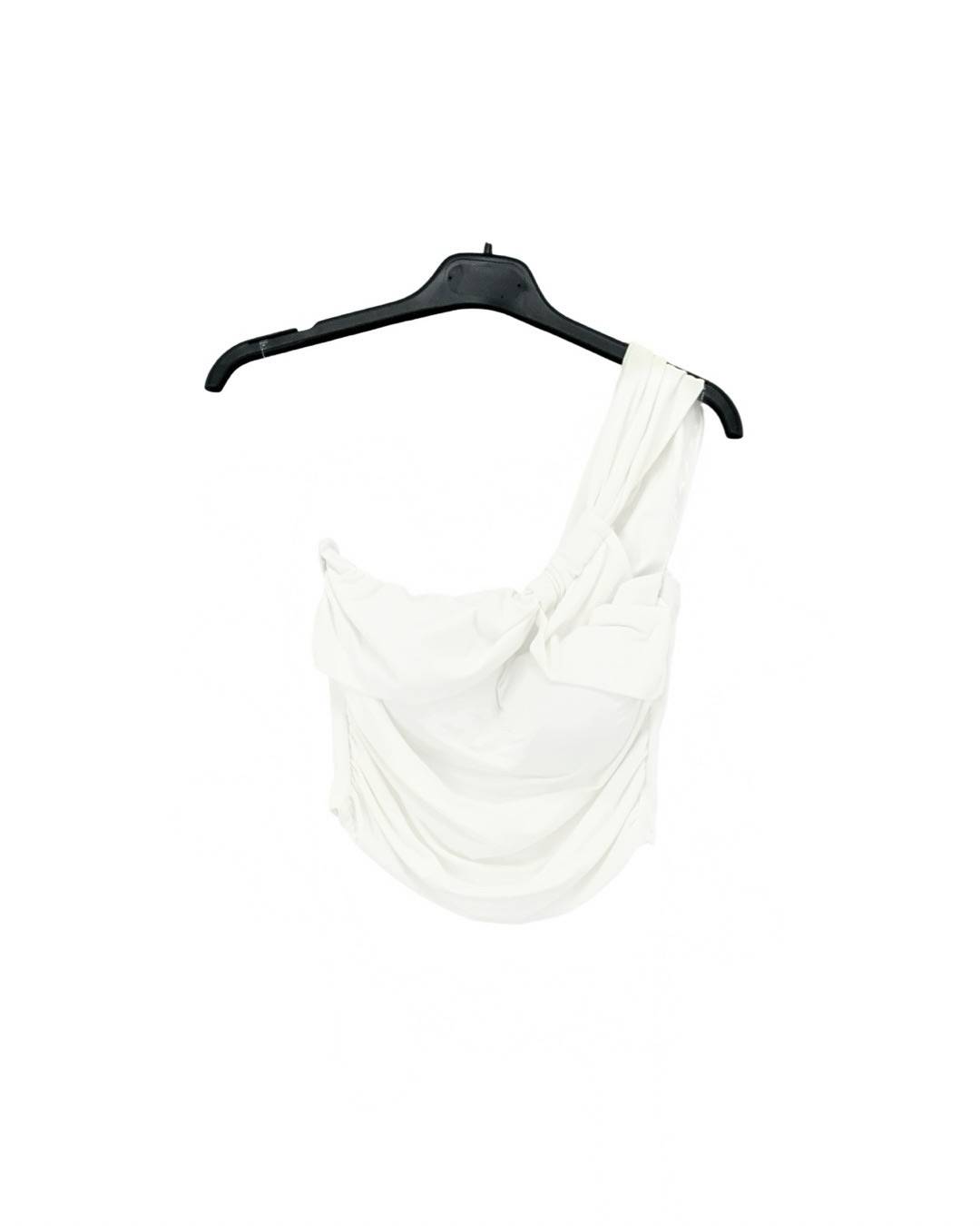 One Shoulder Twist Crop Top - White