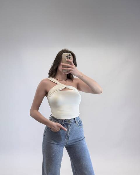 One Shoulder Twist Crop Top - White