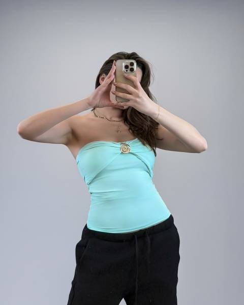 Strapless Ruched Top with Gold Spiral Accent - Mint