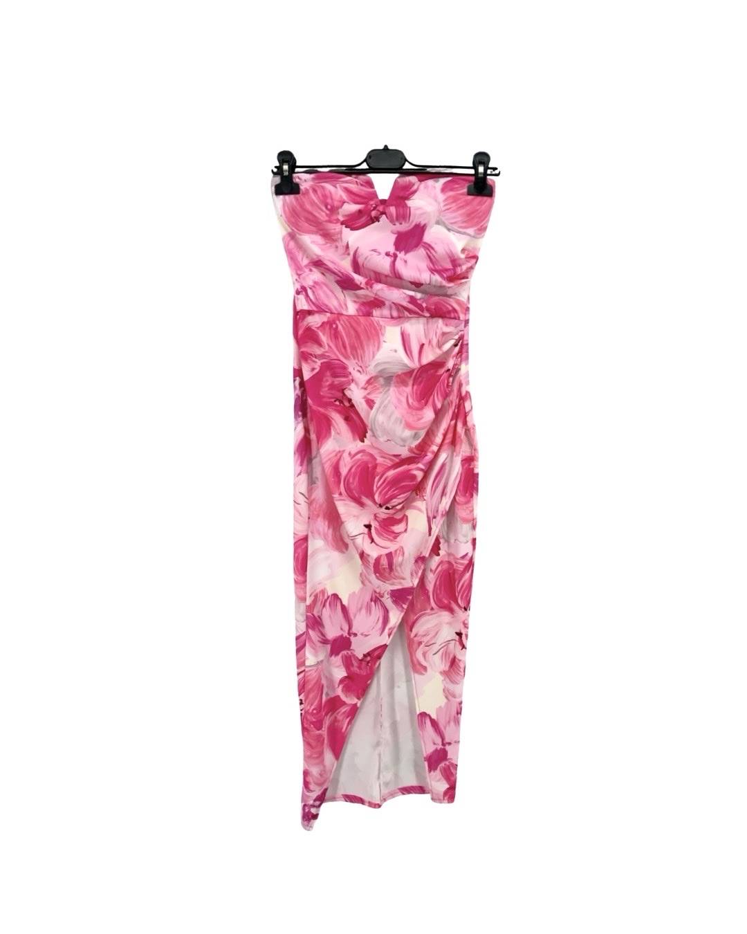 Printed Bodycon Off Shoulder Dress - Fuchsia