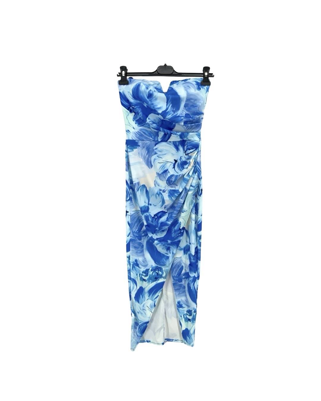 Printed Bodycon Off Shoulder Dress - Sky Blue
