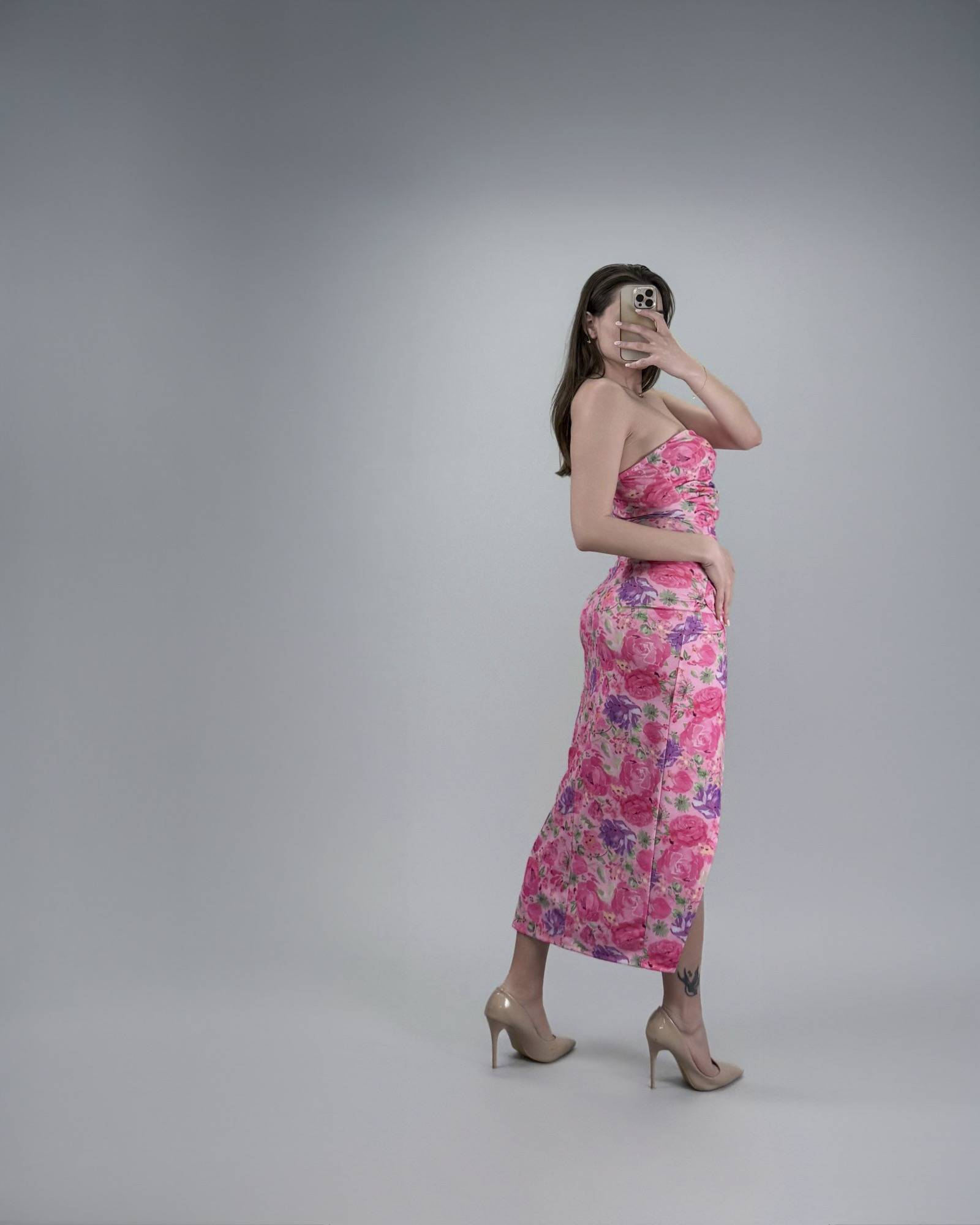 Printed Bodycon Off Shoulder Dress - Fuchsia
