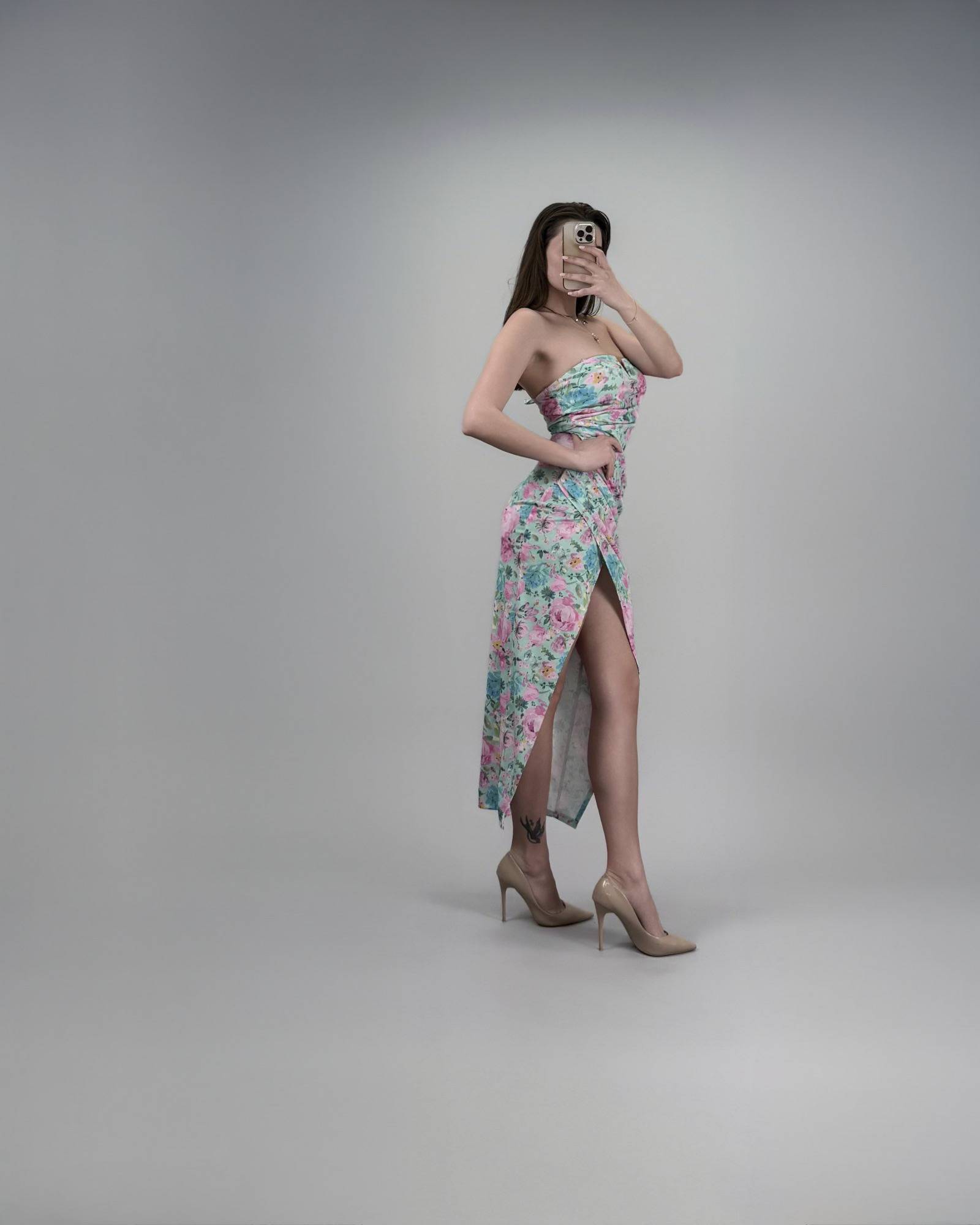 Printed Bodycon Off Shoulder Dress - Turquoise