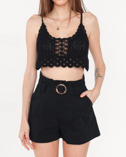 High-Waisted Tailored Shorts - Black
