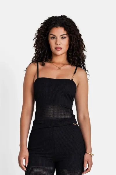 Sixth June Jewel Crochet Top - Black