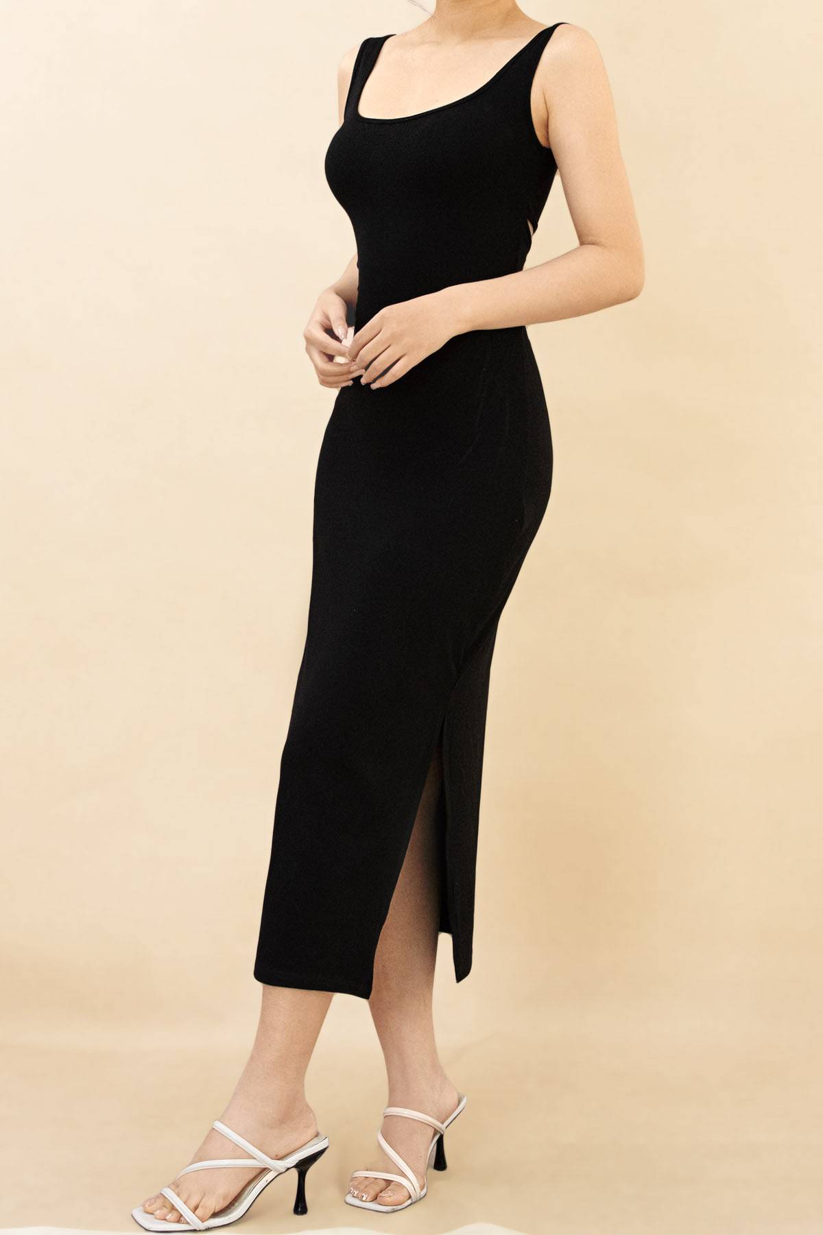 Open Back Midi Dress - Black