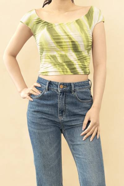 Bare Shoulders Printed Top - Khaki