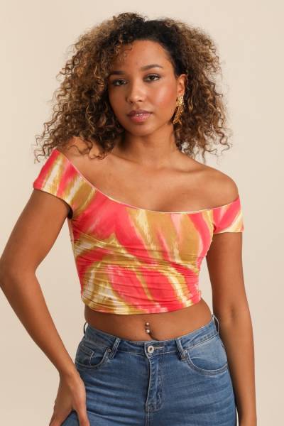 Bare Shoulders Printed Top - Pink