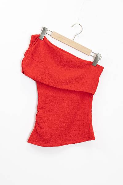 Asymmetrical Drape Top - Red
