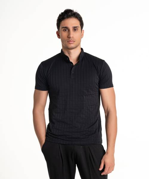 Martini Polo Mandarin Collar Braid T-shirt - Black