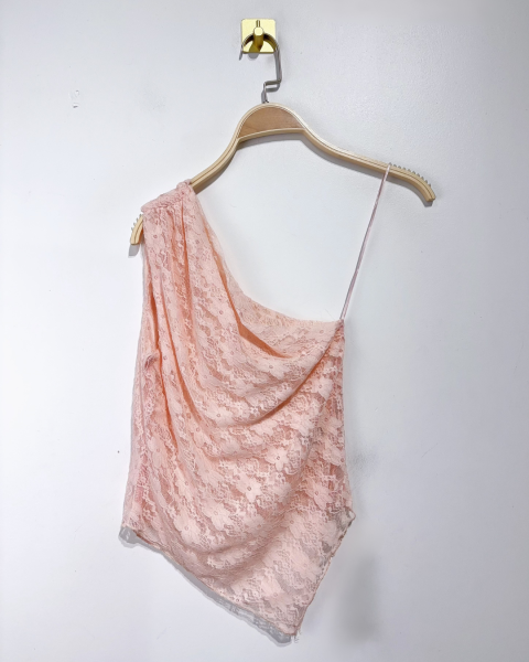 Asymmetric One Shoulder Lace Top - Pink