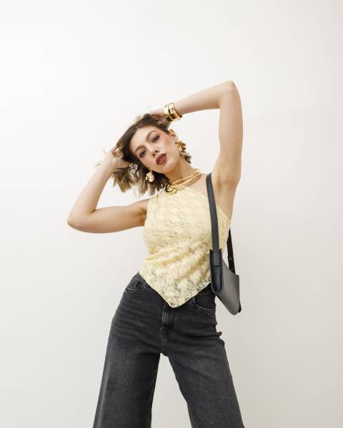 Asymmetric One Shoulder Lace Top - Yellow