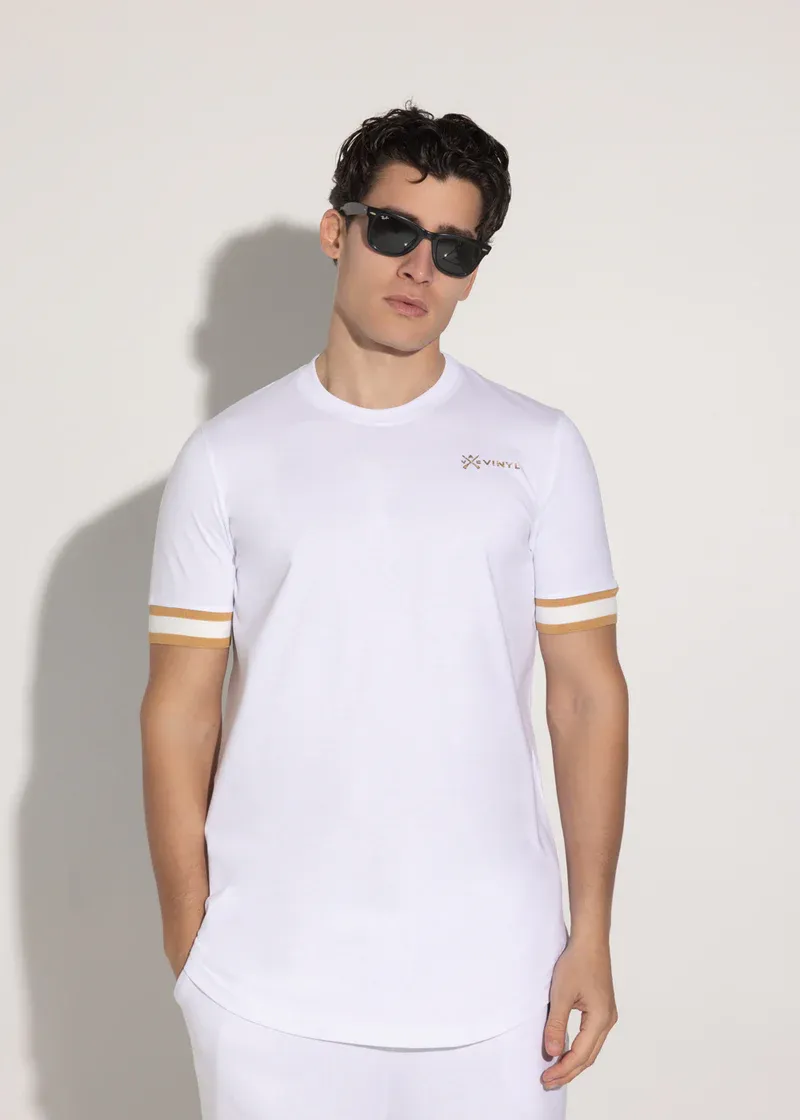 Vinyl Gold Elastic Cuff T-shirt - White