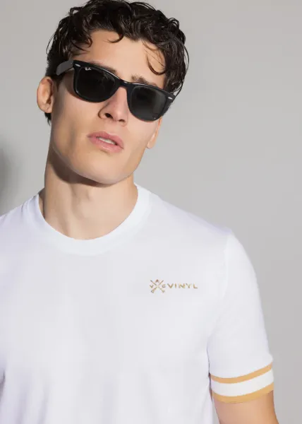 Vinyl Gold Elastic Cuff T-shirt - White