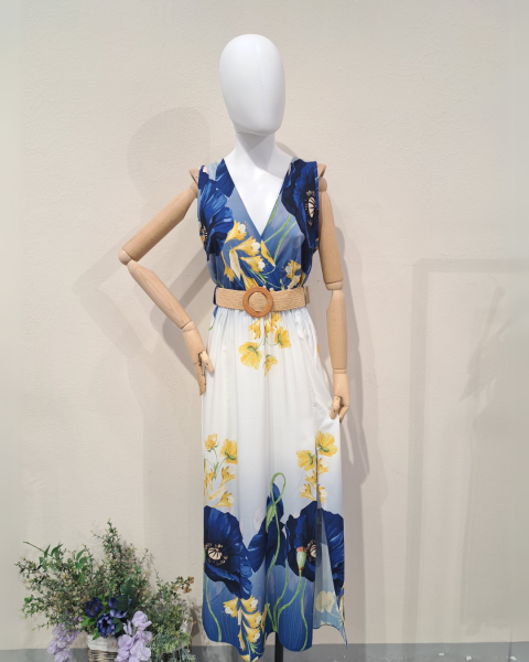 Floral Print Maxi Dress - Blue