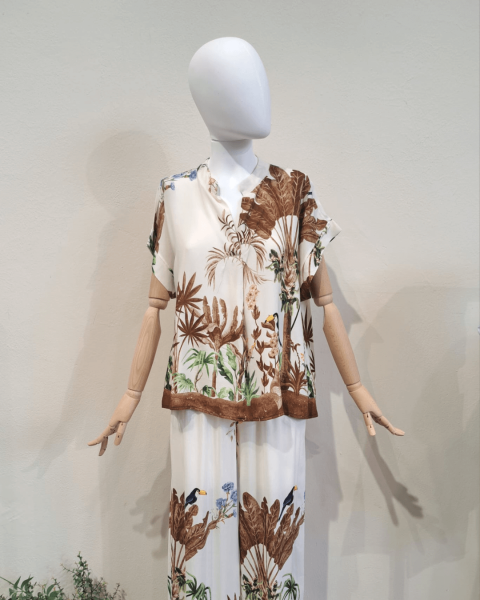 Tropical Print Blouse - Brown