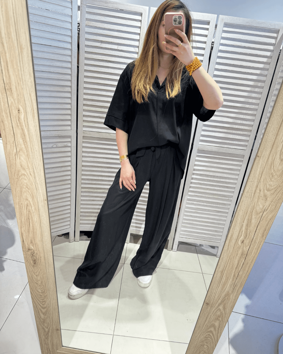 Wide Leg Linen Pants - Black