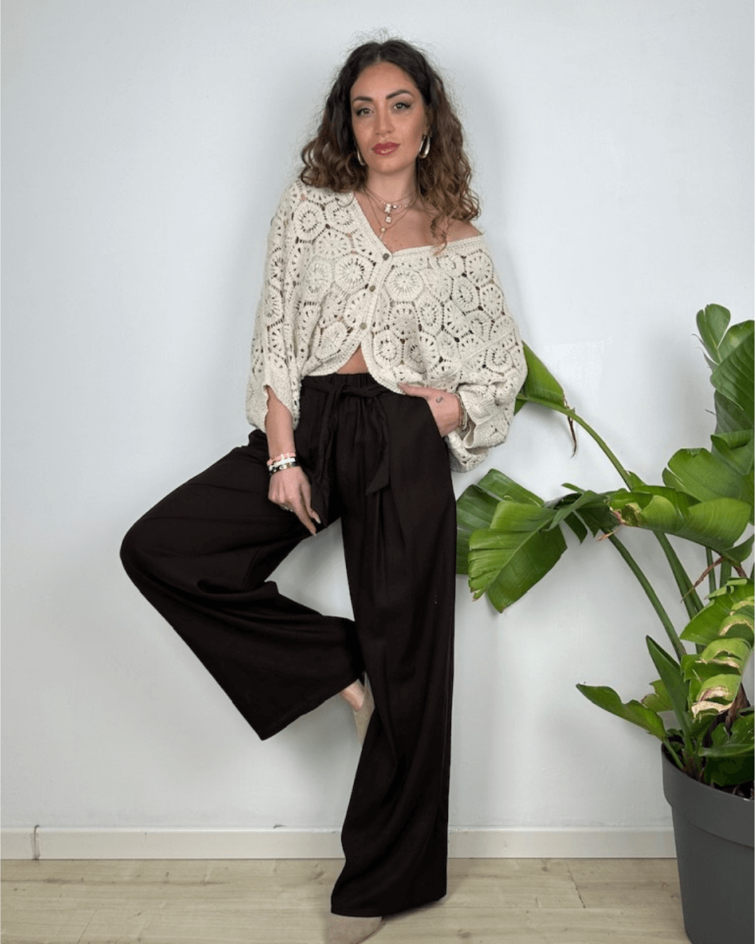 Wide Leg Linen Pants - Brown