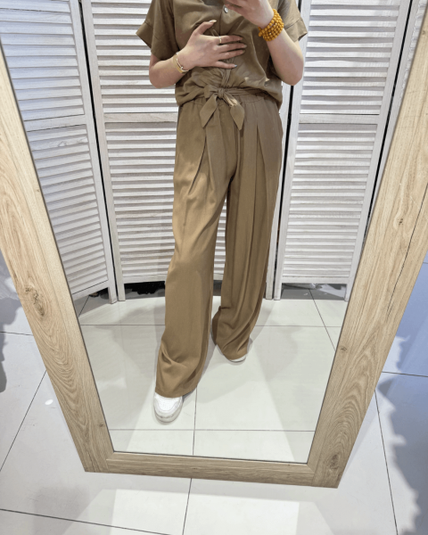 Wide Leg Linen Pants - Camel