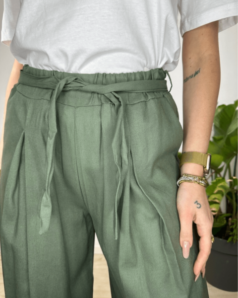Wide Leg Linen Pants - Khaki