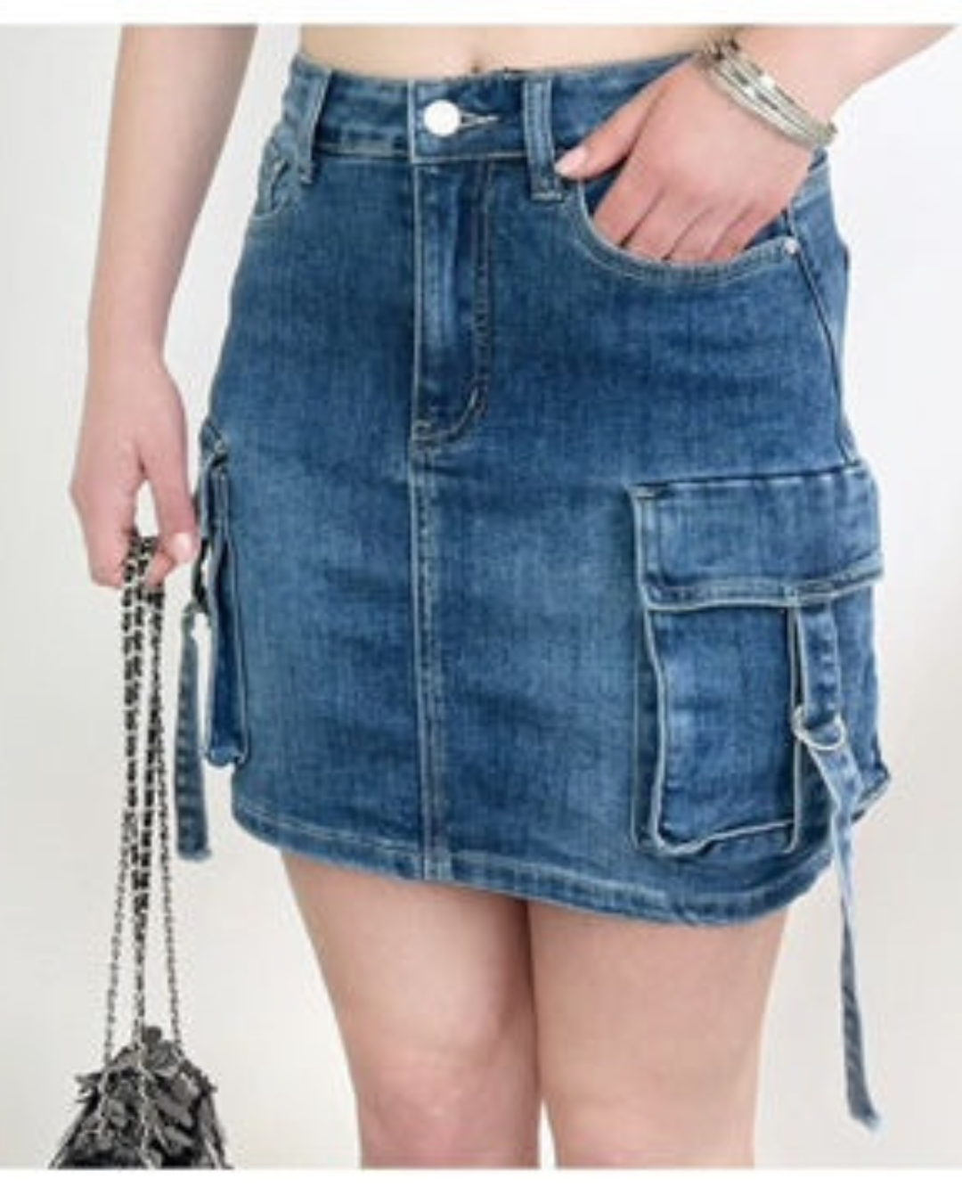 Cargo Denim Skirt - Blue