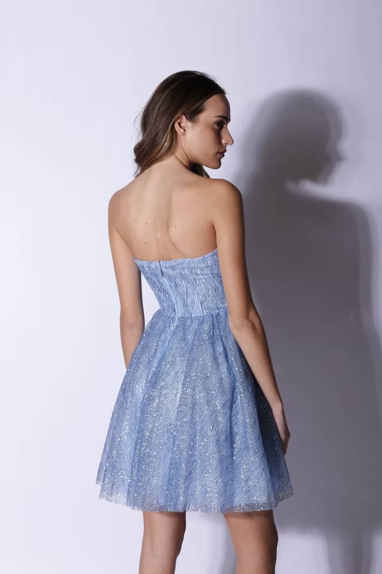 Glitter Bustier Mini Dress Vivienne - Sky Blue