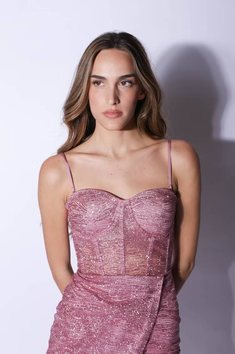 Glitter Bustier Mini Dress Alessandra - Pink