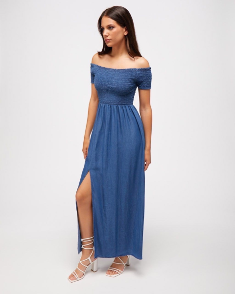 Denim Tencel Maxi Dress - Blue