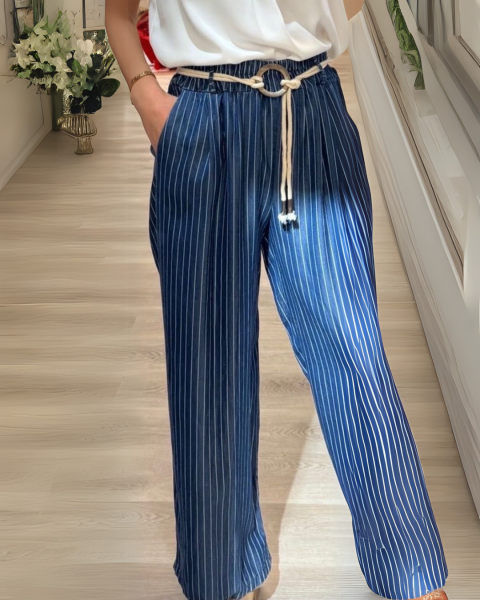 Denim Tencel Striped Pants - Blue