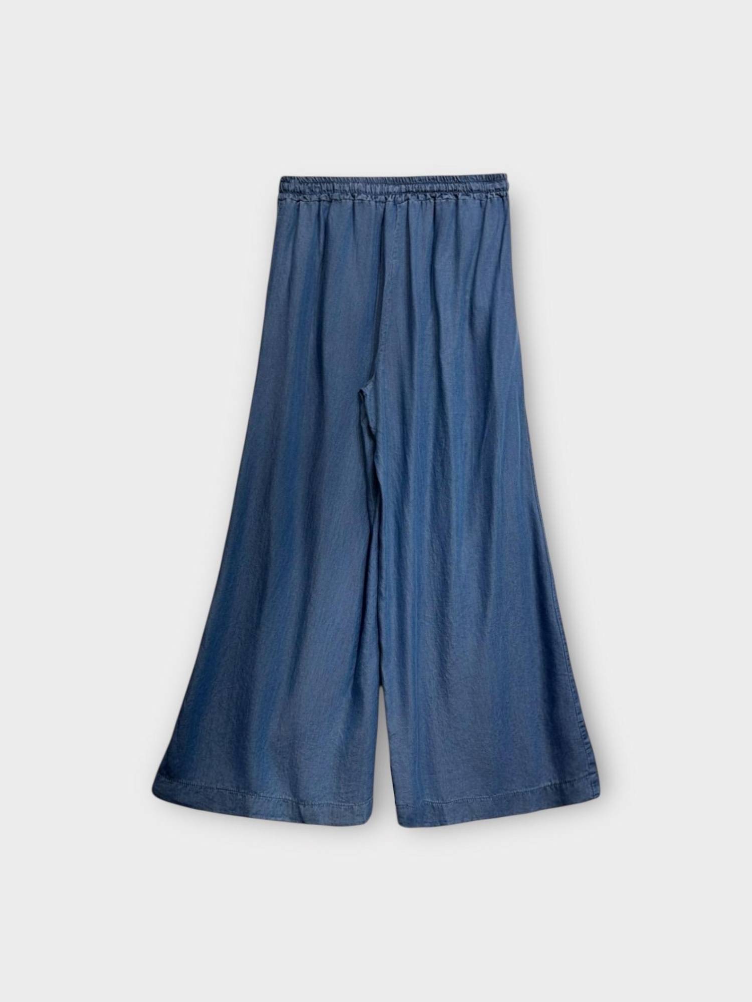 Wide Leg Denim Look Pants - Blue