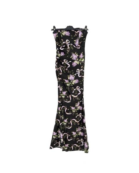 Floral Maxi Dress with Lace-Up Back - Black
