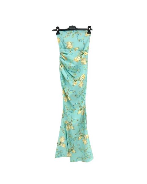 Floral Maxi Dress with Lace-Up Back - Turquoise