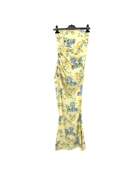 Floral Maxi Dress with Lace-Up Back - Yellow