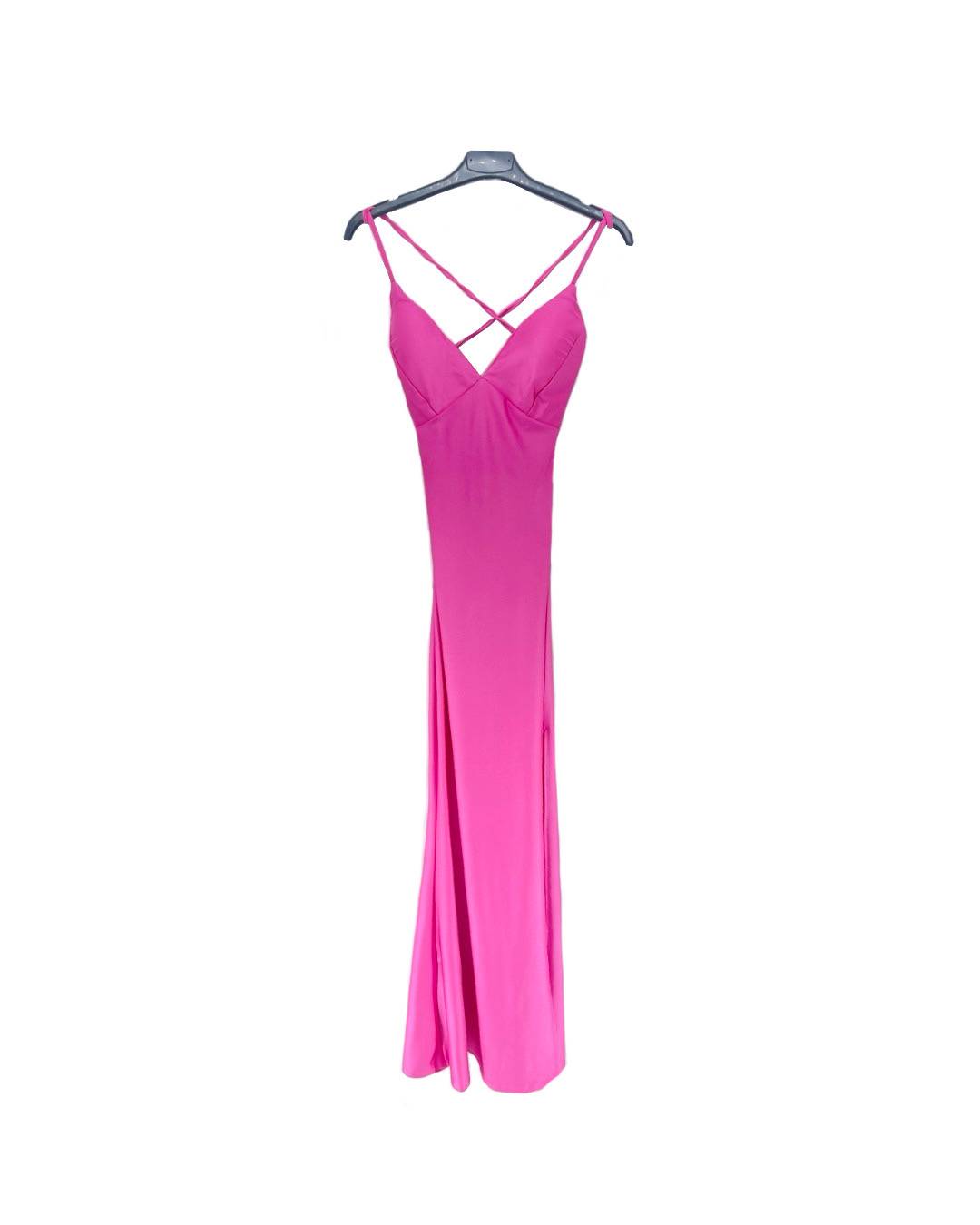 Strappy Backless Maxi Dress with Side Slit - Fuchsia