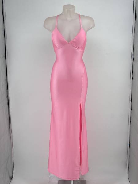 Strappy Backless Maxi Dress with Side Slit - Fuchsia