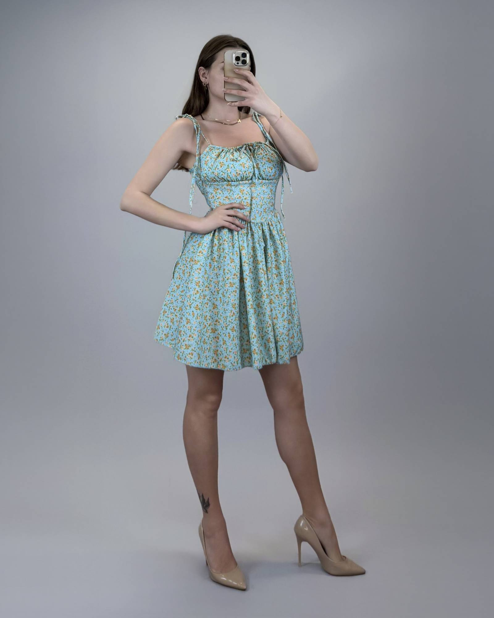Floral Tie-Shoulder Sundress - Sky Blue