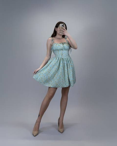 Floral Tie-Shoulder Sundress - Sky Blue