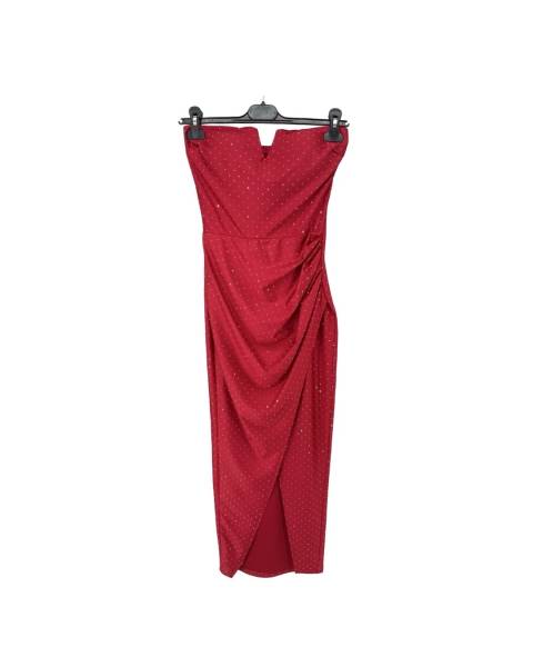 Rhinestones Bandeau Dress - Red