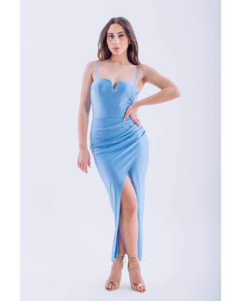 Rhinestones Bandeau Dress - Sky Blue