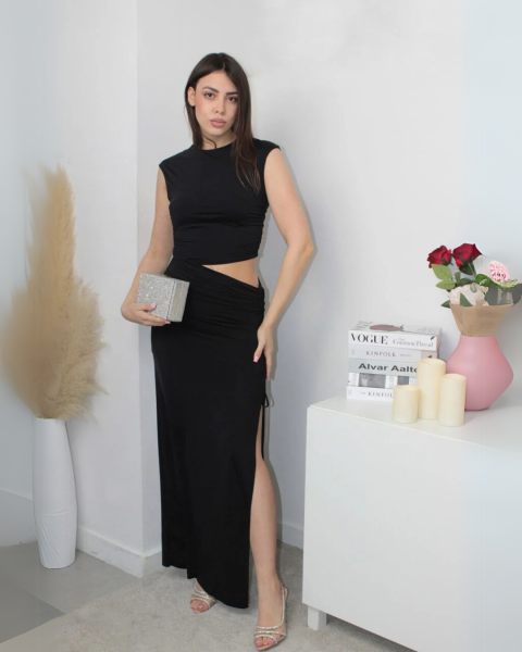 Cut-Out Ruched Maxi Dress - Black