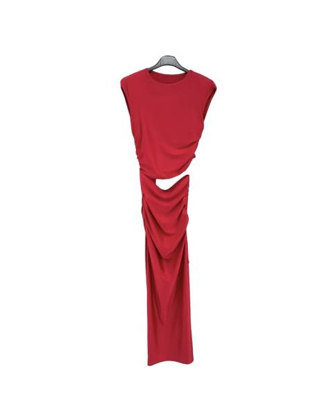 Cut-Out Ruched Maxi Dress - Red