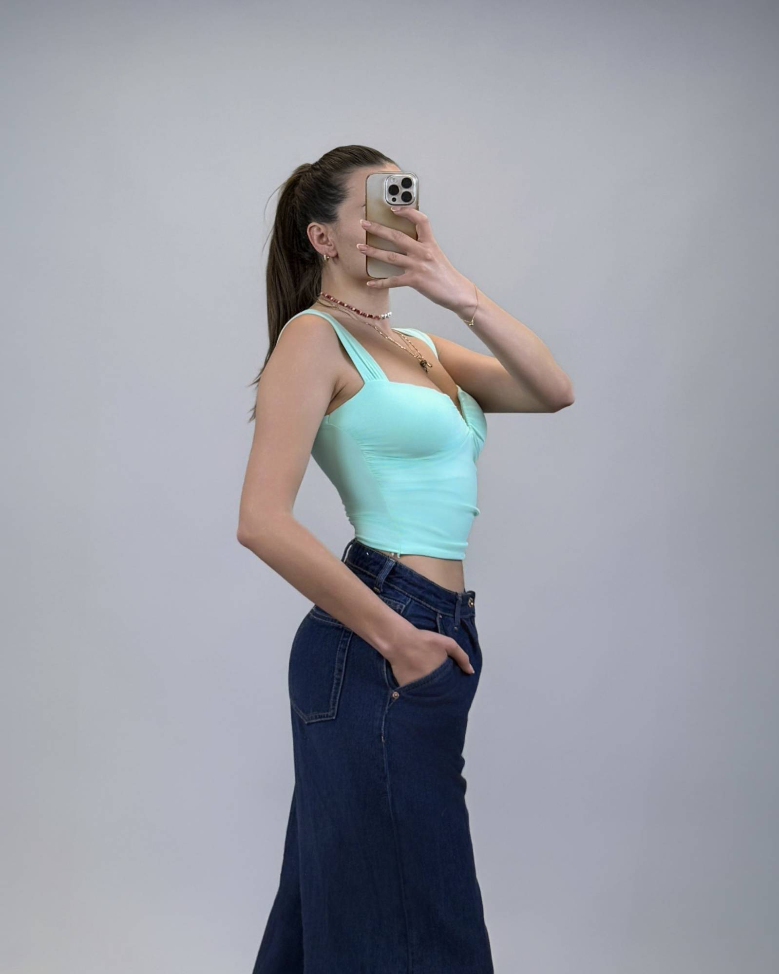 Ruched V Neck Crop Top - Mint